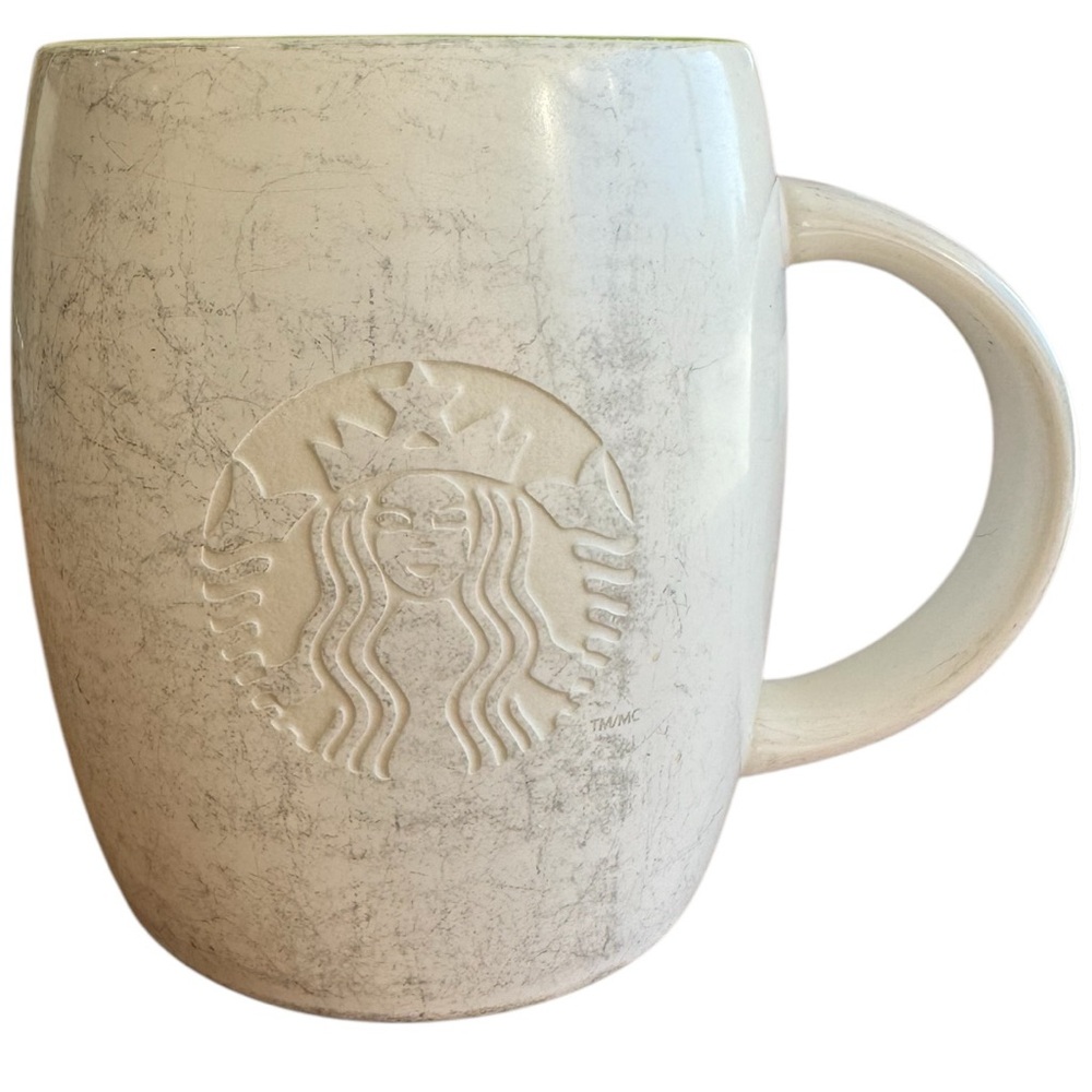 Starbucks 2011 Mug Etched White Green Mug Cup